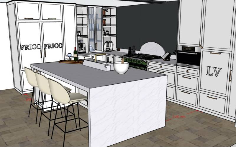 Cuisine sur mesure en bois laqué avec fourneau Lacanche Cluny classic à Andrézieux Bouthéon près de Saint Etienne