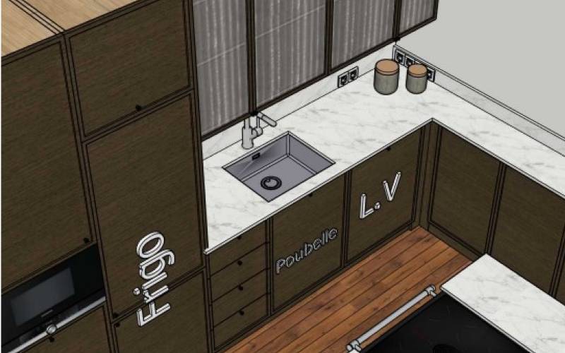 Cuisine sur mesure en bois avec fourneau Lacornue à Paris 